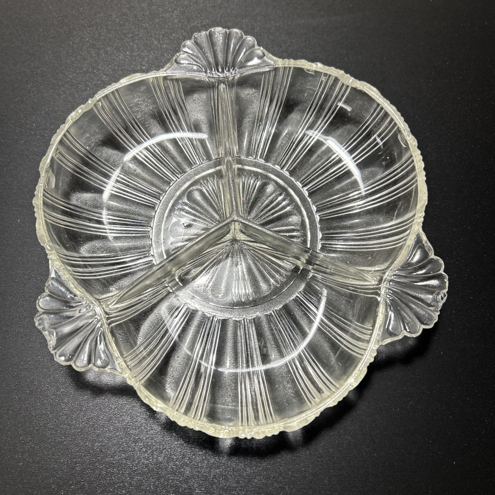Vintage Hazel Atlas 572 Ridge Fan Pattern 3 Part Relish Dish Depression Glass